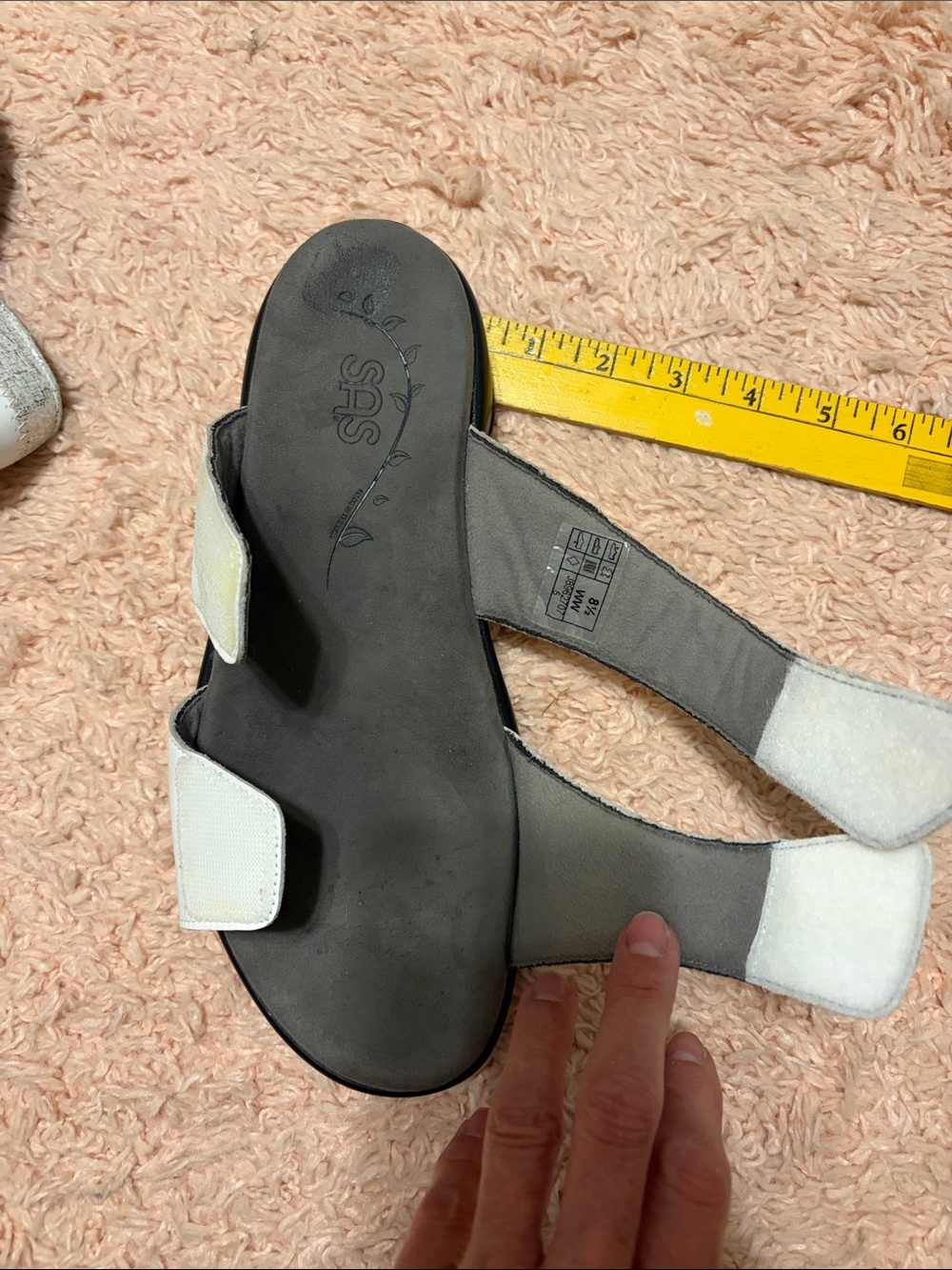 SAS Nudu Leather White Silver Shimmer Comfort Sandal Size 8.5WW - Picture 6 of 11